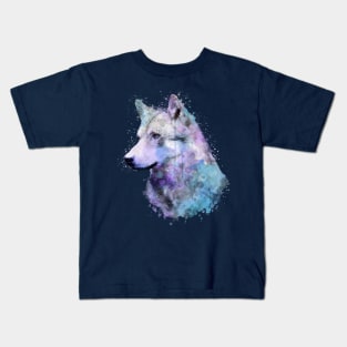 Dramabite Watercolor wolf painting animal wildlife wilderness artistic Kids T-Shirt